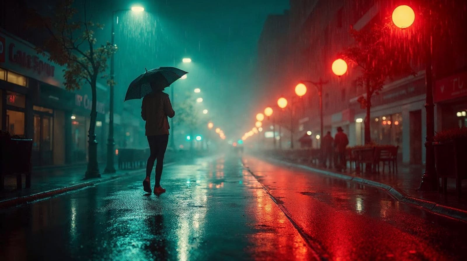 Neon street in the rain
